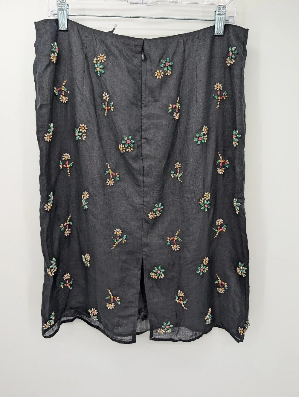 J. Crew Black Midi Skirt with Petite Floral Motif